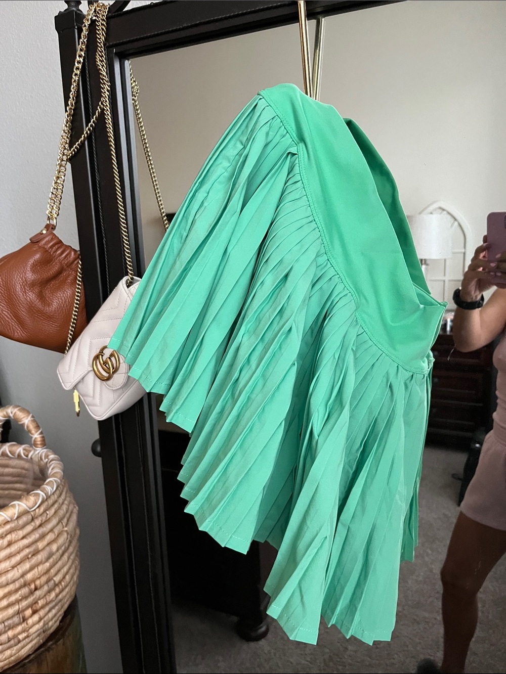 Girls' Mint Green Pleated Skort with High Waistband